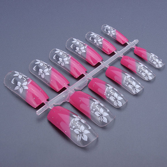 12pcs 3D Translucent Flower French Acrylic Full False Nail Art Tips