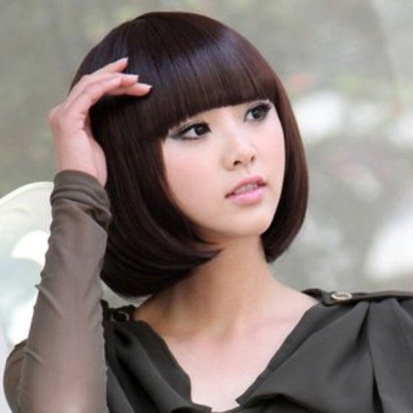 Women Short Hair Wigs Bob Style Neat Bang 5 Colors