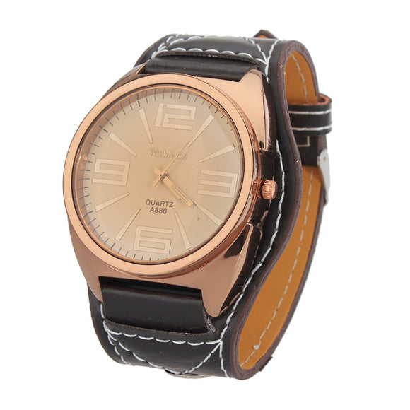 WAMAGE Fashion Big Dial Analog Quartz Leather Women Wrist Watch
