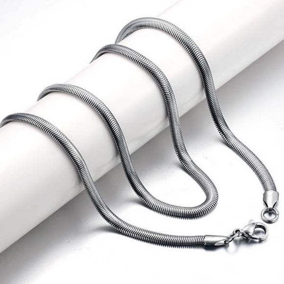 Exquisite Men Titanium Steel Oblate Flat Snake Chain Necklace