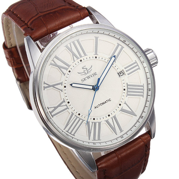 SEWOR Automatic Mechanical Watch Simple Style Analog Display Men Wrist Watch