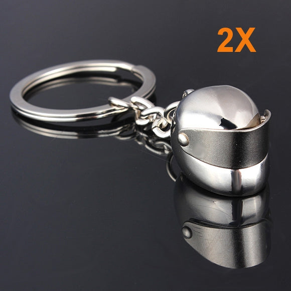 2XCar Motorcycle Helmet Auto Key Chain Ring Keychain Keyring Silver