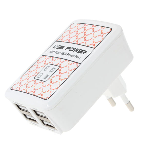 EU Plug 4 USB Ports Charger Adapter For iPhone Smartphone Device