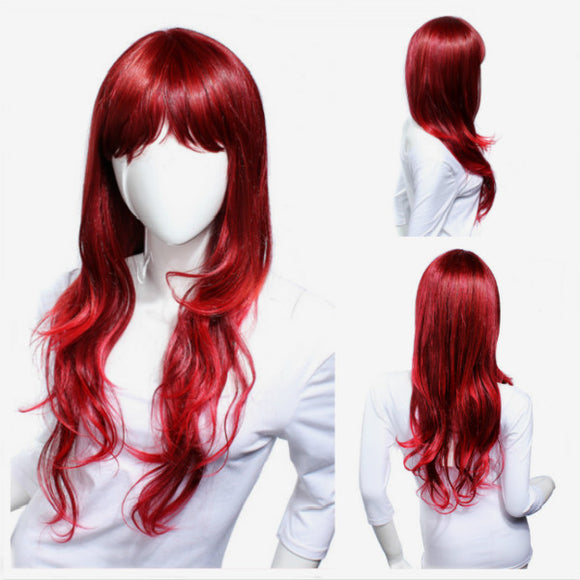 Lady Red Long Curly Wig Reddish Brown Gradient Wavy