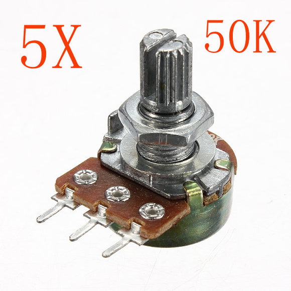 5pcs 200V 0.2W 50K Ohm Potentiometers Single Linear