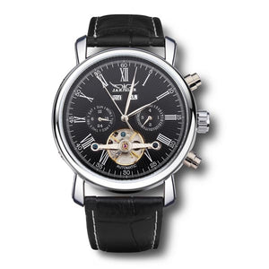 JARAGAR Luxury Skeleton Automatic Mechanical Leather Men Wrist Watch