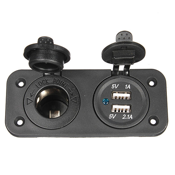 Dual Cigarette Lighter Socket 12V USB Adapter for Motor Bike Auto
