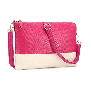 Women Genuine Leather Crocodile Contrast Color Clutch Bag Handbag