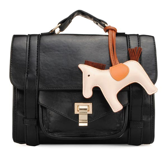 Women Leather Handbags Cartoon Horse Message Shoulder Bags Crossbody Bags