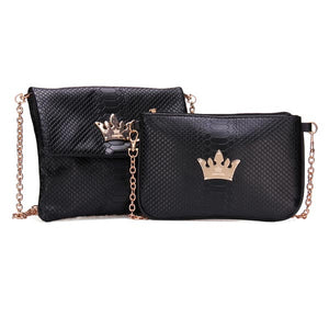 Fashion Retro Black PU Leather Crown Crocodile Crossbody Bag