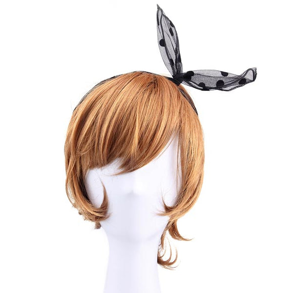 Black Dot Rabbit Ears Design Net Gauze Hair Band Hair Accessory