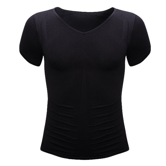 Men's Short-sleeved Body Shaper Shapewear Taping Belt Inner T-shirt