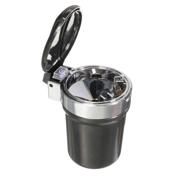 Car Travel LED Blue Light Cigarette Ashtray Portable Holder Cup Black