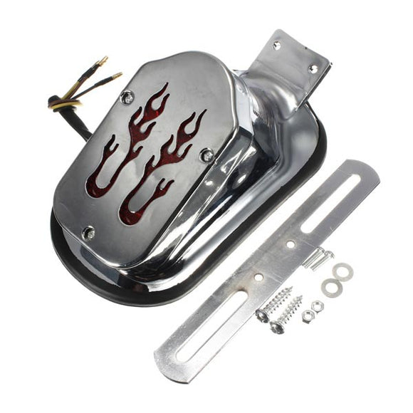 Chrome Motorcycle Flame Rear Brake License Plate Light DC12V