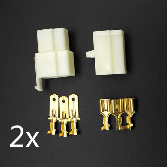 2 x Motorcycle Scooter Male Female 3 Way Connectors 6.3mm Terminal