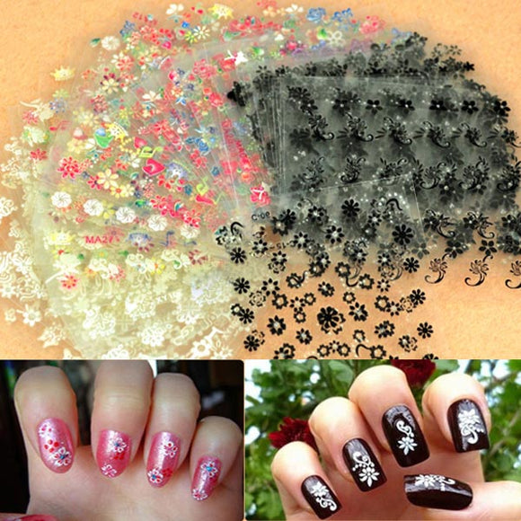 50 Sheet 3D Mixed Styles Flower Design Tip Decal Nail Art Stickers