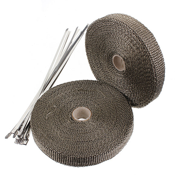 2 Rolls 2.5cm X 15m Titanium Exhaust Header Pipe Heat Wrap