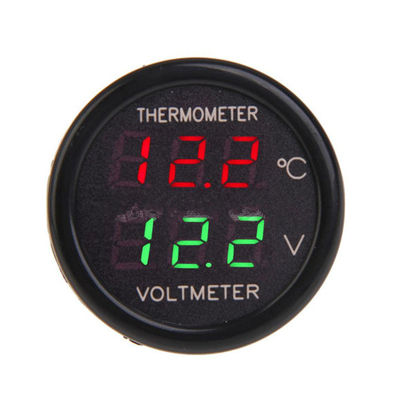 2 In 1 Car Display Dual LED Digital Thermometer Voltmeter 12V