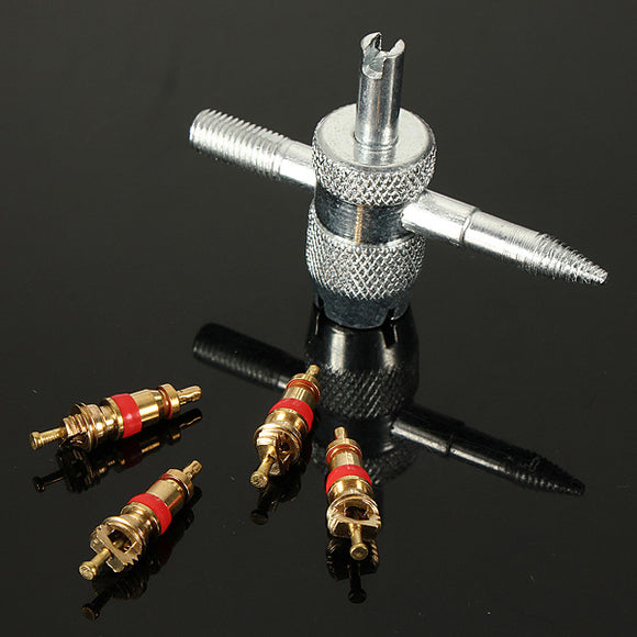 Vehicle 4-WAY Tire Valve Repair Tool Tyre Accessory with 4 Valve Cores