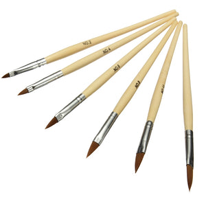 6 PCS Wooden Handle Acrylic Nail Art Kit Brushes Set