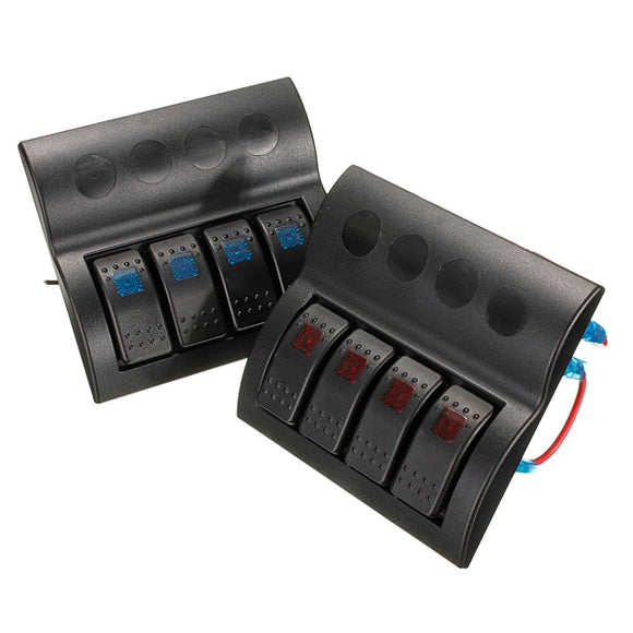 12V 24V Marine Boat Caravan 4 Gang LED Rocker Circuit Breaker Switch Panel