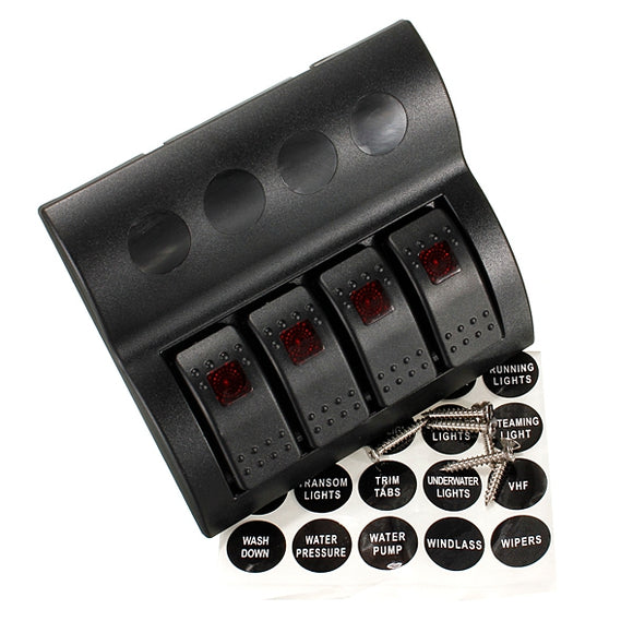 Marine Boat Caravan 4 Gang LED Rocker Circuit Breaker Switch Panel
