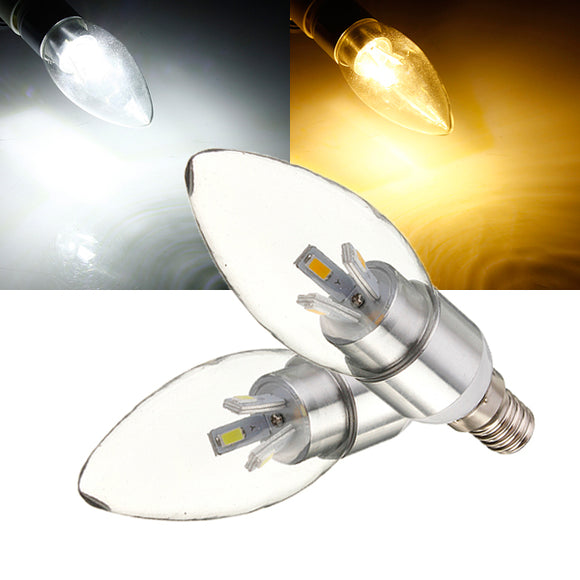 E14 4W White/Warm White Glass 5630 SMD 6LED Candle Bulb Light 110-240V