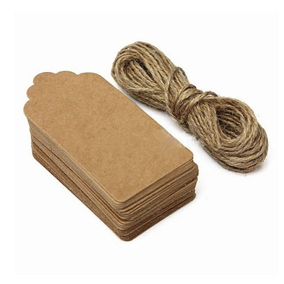 100pcs 4*2CM Kraft Paper Gift Tags with 8m Twine