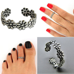 Silver Plated Daisy Flower Toe Ring Finger Tip Ring Adjustable