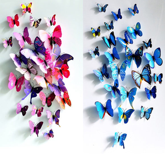 12Pcs 3D Butterfly Wall Sticker Fridge Magnet Home Decor Art Applique