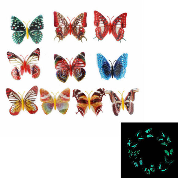 10 Pcs Colorful 3D Luminous Butterfly With Pin Home Decor