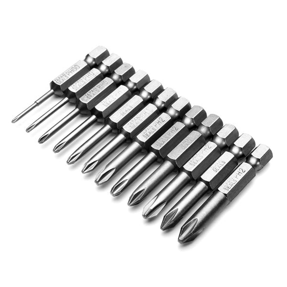 12pcs 50mm 1/4 Inch Hex Shank Magnetic Phillips Cross-Screwdriver Bits