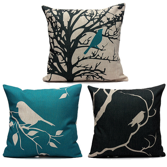 45X45CM Bird Vintage Linen Cotton Cushion Cover Decor Pillowcase