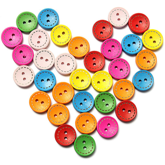 100pcs Mixed Round Wooden Children Garment Sewing Buttons