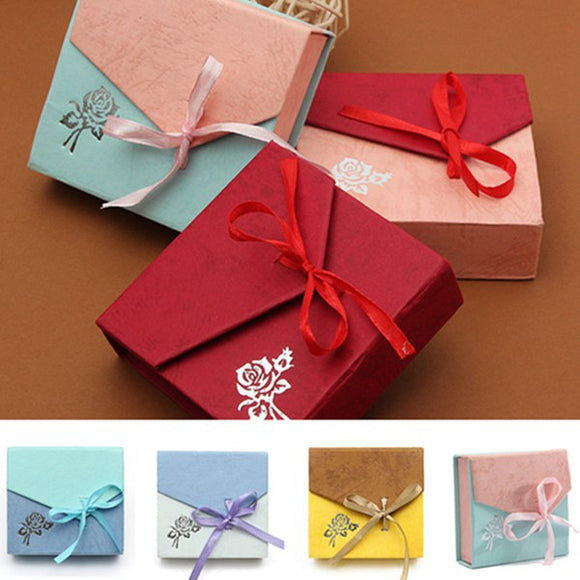 Mixed Color Ribbon Bowknot Square Cardboard Bracelet Jewelry Box Case