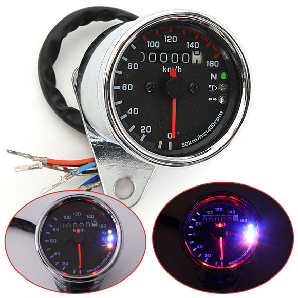 Universal Motorcycle LED Dual Odometer Speedometer Gauge KMH