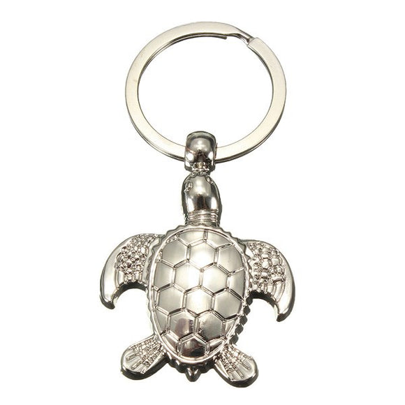 Creative Silver 3D Sea Turtle Model Keyring Simple Style Metal Key Chain Gift