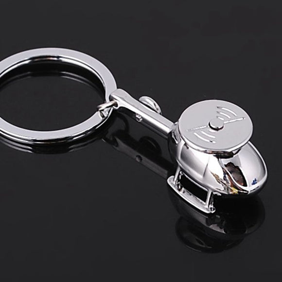 Silver 3D Helicopter Model Key Chain Copter Metal Key Ring Gift