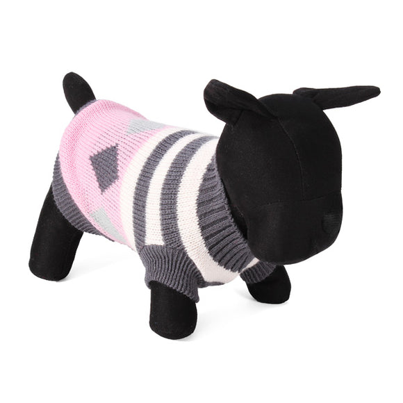 Stripe Rhombus Pet Dog Knitted Breathable Sweater Outwear Apparel