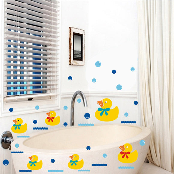 Vinyl Bathroom Wall Stickers Rubber Duck Family And Bubbles Decor