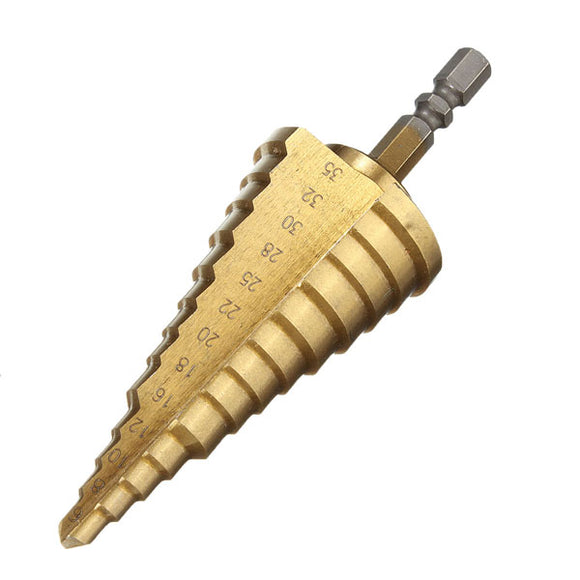 Drillpro 6-35MM Titanium Coated Step Cone Drill Bit HSS 13 Steps Hex Shank