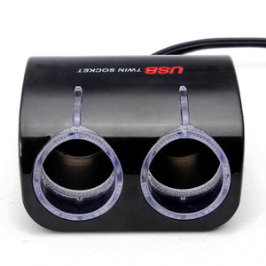 2 Way Car Socket Splitter Cigarette Lighter + USB Port Charger Adapter