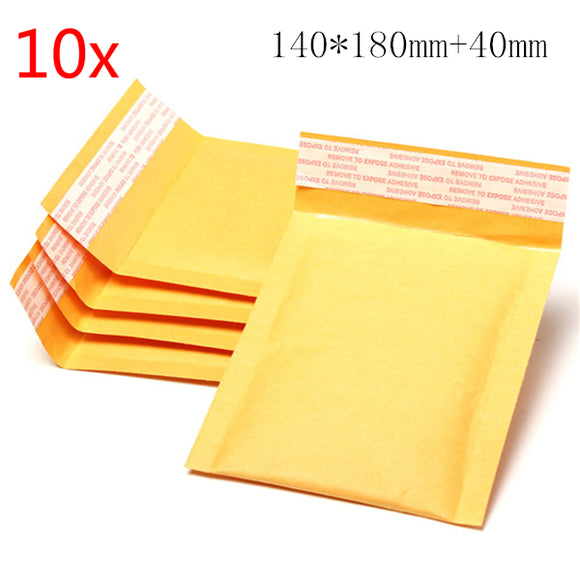 10pcs 140*180mm+40mm Bubble Envelope Yellow Color Kraft Paper Bag Mailers Envelope