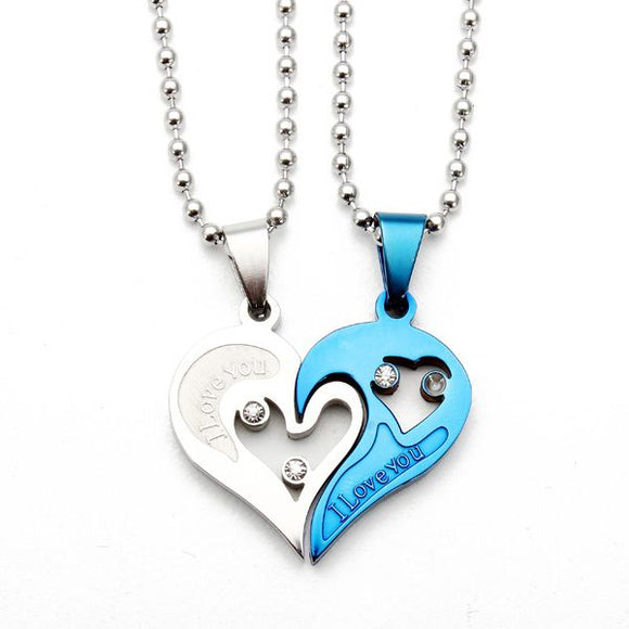 1 Pair 316L Stainless Steel I Love You Matching Hearts Lover Necklaces