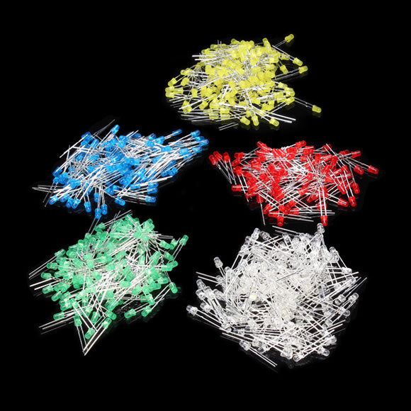 500pcs 3MM LED Diode Kit Short Leg Mixed Color Red Green Yellow Blue White