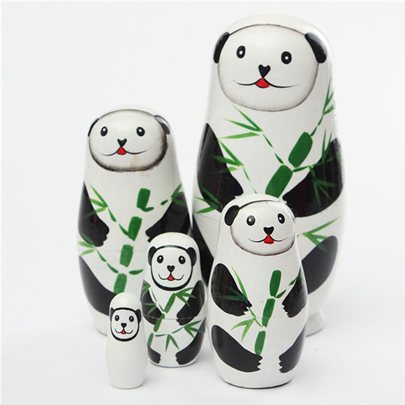 Panda Bear 5 Piece Russian Wood Nesting Doll Matryoshka Stacking Dolls