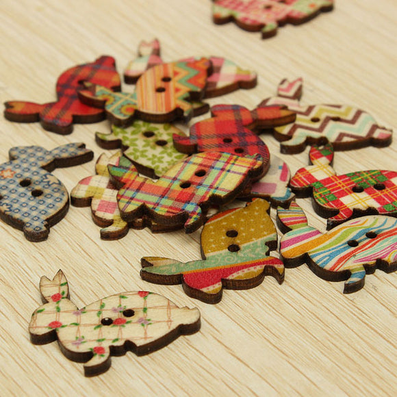 100pcs Rabbit Shape Wooden Buttons Craft DIY Sewing Accessories