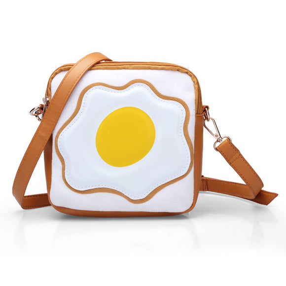 Girls Women PU Leather Lovely Cartoon Toast Poached Egg Crossbody bags