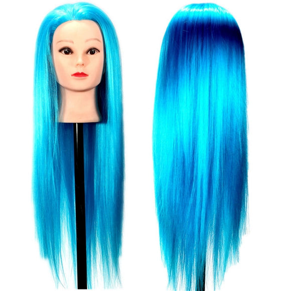 Blue Synthetic Long Hair Hairdressing Training Mannequin Head
