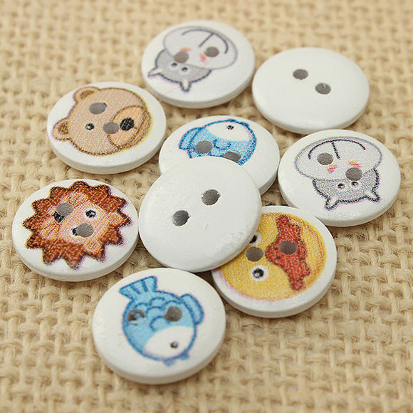 100pcs Mixed 2 Holes Animal Round Wooden Buttons Sewing Scrapbooking